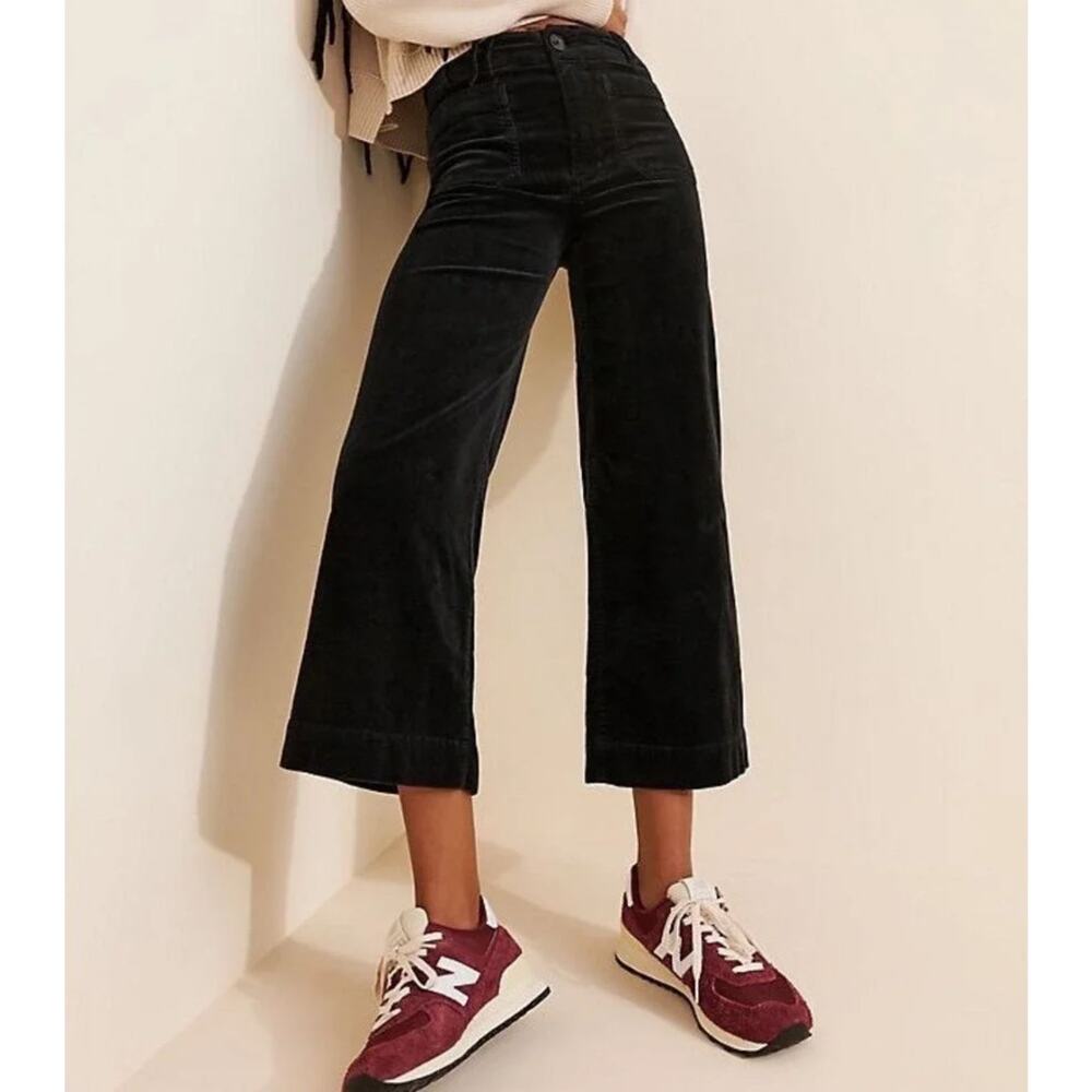 Maeve Anthropologie The Colette Pant US 27 Wide Leg Crop Black Corduroy NEW - Picture 4 of 15